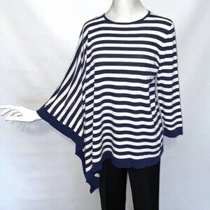 Anne Klein Asymmetrical Striped Sweater – One Sleeve Kimono Style | Size XL